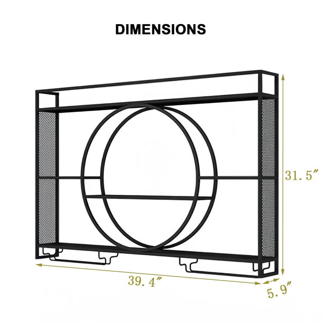 GWLQRTXV X3 39in Wine Rack with LED Lighting Wall Mounted Glass Holder, 3-Tiers Liquor Bottles Shelves Display Storage Organizer Hanging Long Stemware Goblet Metal for Home Mini Bar Cellar Black GWLQRTXV