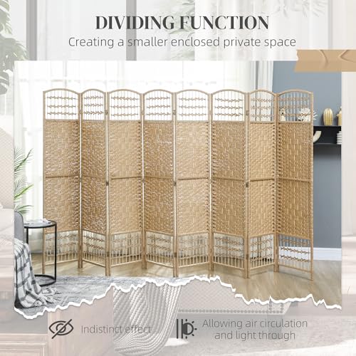 HOMCOM 8 Panel Room Divider, Folding Privacy Screen, 5.6' Room Separator, Wave Fiber Freestanding Partition Wall Divider, Natural HOMCOM