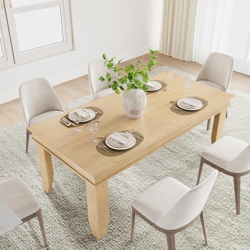 GarveeHome Farmhouse Dining Table for 6-8 People, 71 in Long Kitchen Tables with Wooden Sturdy Frame, 6 ft Large Rectangular Dinner Table for Dining Room, Kitchen, Natural, 71" Non-extendable GarveeHome