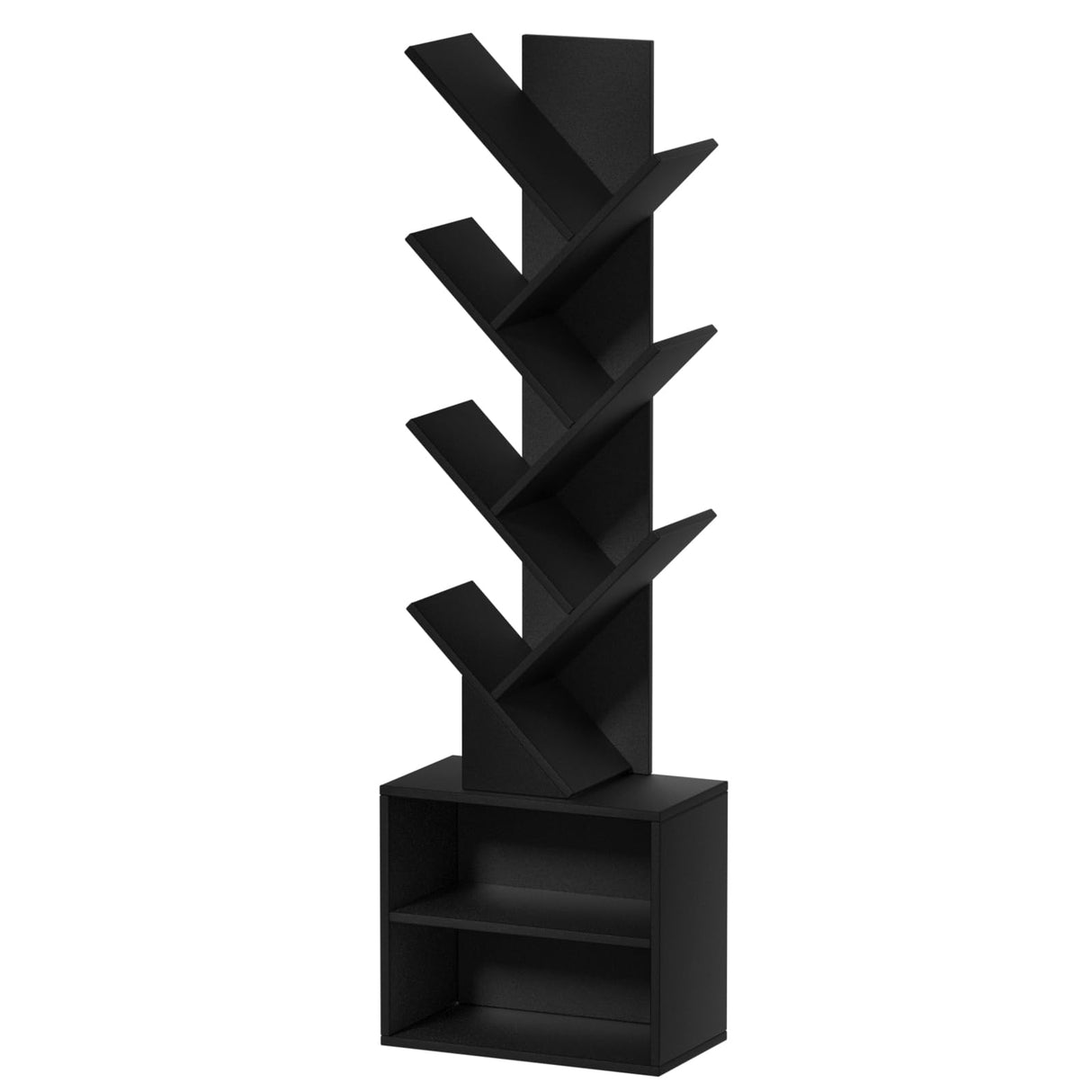 SHEEPAM 10 Tier Tree Bookshelf,Floor Standing Wood Tall Bookcase for Narrow Space, Storage Organizer Bookshelves for Books, Book Case for CDs/Movies/Books,Home Office,Living Room, Bedroom SHEEPAM