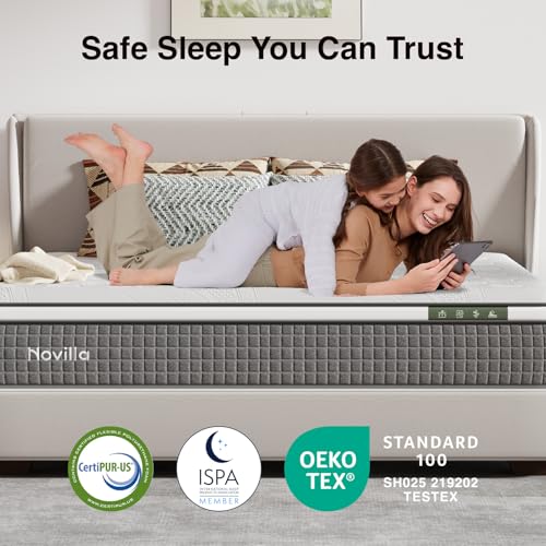 Novilla 12 Inch Full Size Mattress, Hybrid Mattress Full with Pocketed Coils & Gel Infused Memory Foam & Nylon Cooling Fabric for Motion Isolation & Pain Relief Comfort CertiPUR-US Certified Novilla