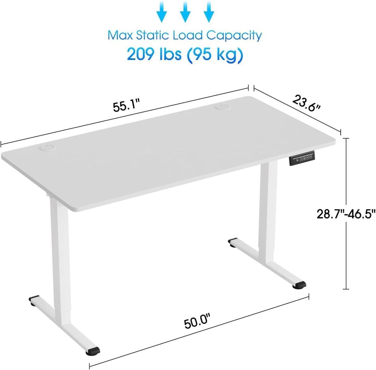BLKMTY Electric Standing Desk Adjustable Height Computer Desk 24"x55" Home Office Desk Ergonomic Raising Desk Sit Stand Desk with Headphone Hook 20db Noiseless Lifting Desk for Adult, White BLKMTY