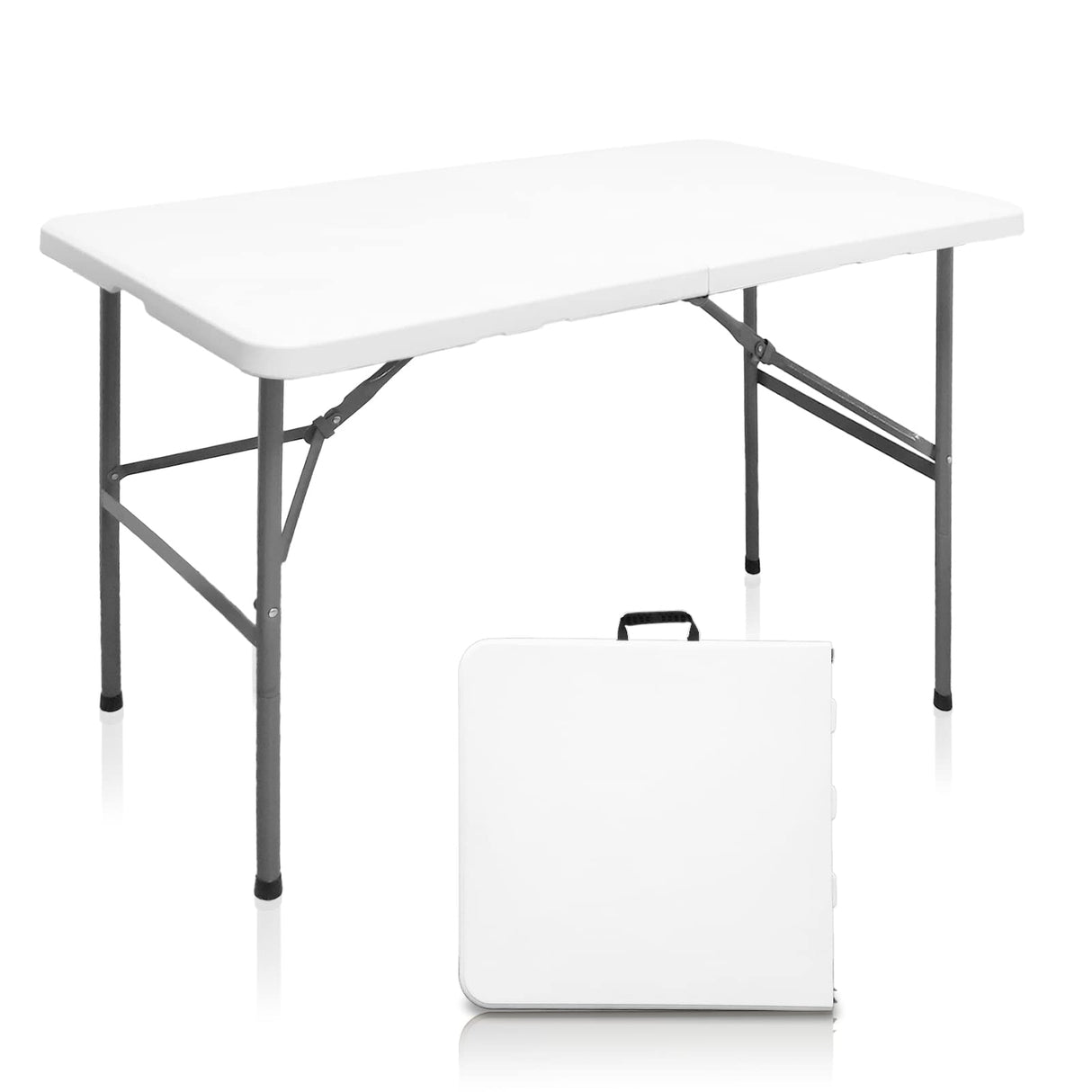 HYMnature Folding Table 4ft Heavy Duty Folding Tables Indoor Outdoor Plastic Dining Table Portable Folding Square Card Table w/Handle for Picnic, Party, Camping (4 FT) HYMnature