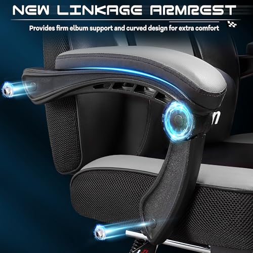 Meilocar Gaming Chair for Adult, Computer Chair with Footrest Video Game Chair Big and Tall Gaming Chair with Massage Lumbar Support, Adjustable Height and 360° Swivel Seat(Grey) Meilocar