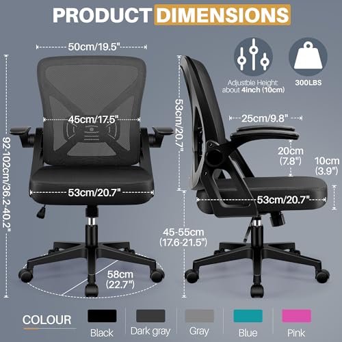 FelixKing Office Chair - Ergonomic Desk Chair Breathable Mesh Task with Wheels and Lumbar Support Home Desk Office Chairs with Flip up Armrest Rolling Swivel for Home Computer Black Pack of 6 FelixKing