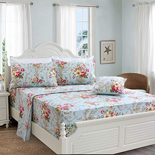 FADFAY Shabby Floral Bedding Elegant Peony Sheets Set Luxury Bedding Collections 800 Thread Count 100% Egyptian Cotton Deep Pocket, 4 Piece-Full Size FADFAY