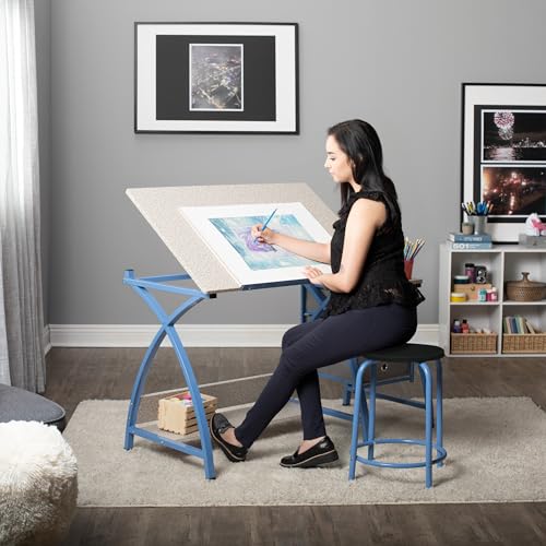 SD STUDIO DESIGNS Comet Center Plus, Craft Table and Matching Stool Set with Storage and Adjustable Top, Blue/Spatter Gray, 50x23.75x29.5 inches, 2 Piece SD STUDIO DESIGNS