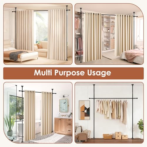 Room Divider Curtain Rod, No Drilling Partition Room Dividers Wall Separator Adjustable 30-70"(W) 50-120" (H) Heavy Duty 1 inches Tension Rod, Black PadPure