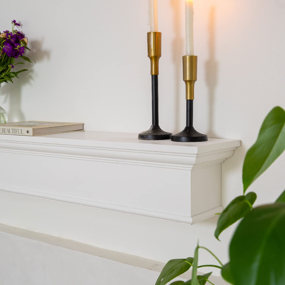 Barton 48" Fireplace Mantle Rectangle Floating Mantel Wood Mantel Shelf Wall Mount Shelf Farmhouse Fireplace, White Barton