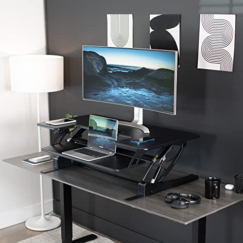 VIVO 42 inch Height Adjustable Stand Up Desk Converter, V Series, Quick Sit to Stand Tabletop Dual Monitor Riser Workstation, Black, DESK-V000VL VIVO