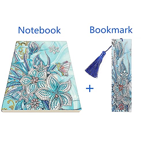 Generic 5D Diamond Painting Notebook and Bookmark Kits Butterfly Among Flowers Cover Leather Special Shaped Journal Sketchbook Crystal Diamond Art Hardcover Dairy Book Festival Birthday Gift 21x15cm Generic