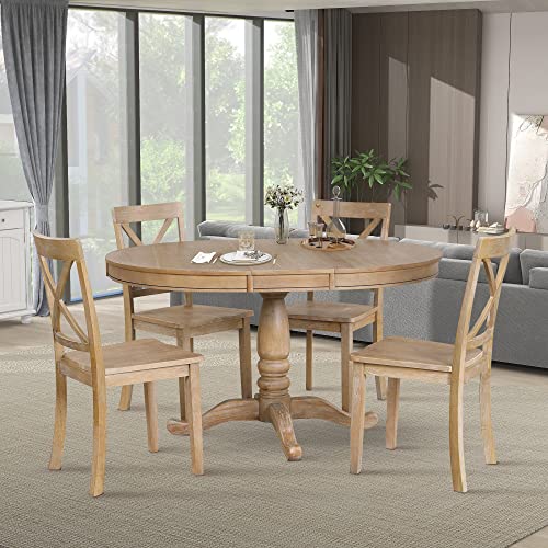 Merax 5 Pieces Dining Table Set,Retro Style Chairs with Solid Wood Legs for Kitchen Diningroom Merax