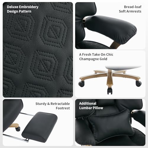 EXCEBET Big and Tall Executive Office Chair with Footrest, 400LBS Capacity Ergonomic High-Back Desk Office Chair with Lumbar Support, Padded Armrests & Thick Cushion, Black PU Leather Chairs EXCEBET