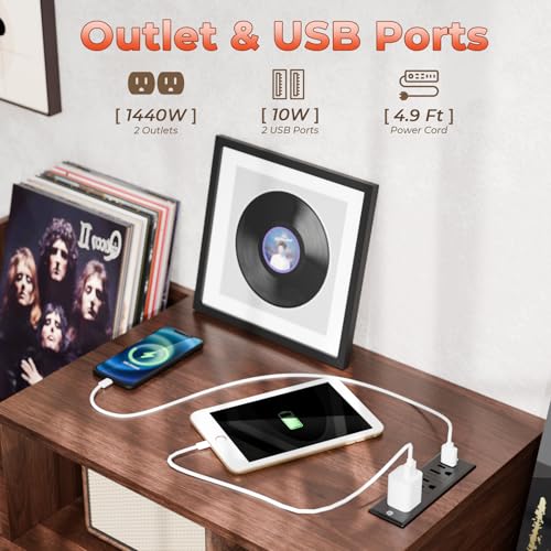 Loomie XL Record Player Stand,Turntable Stand Shelf with with Power Outlet and LED Light,Vinyl Record Storage Cabinet Up to 500 Albums, Wood Record Player Holder Table for Living Room Loomie