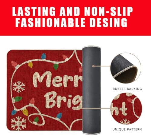 QIONG MENG Christmas Merry and Bright Doormat Outdoor Rug Decorative Doormats Farmhouse Home Kitchen Entrance Rug Floor Front Door Mats 17 x 27 Inch QIONG MENG