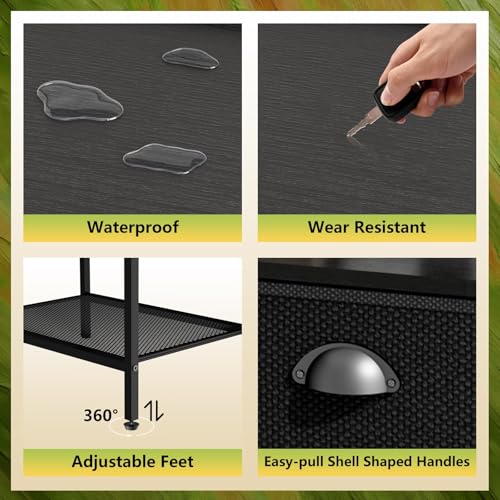 Night Stand with 1 Fabric Drawer and Sturdy Metal Frame, Modern Bedside Table Lightweight & Durable -55LB Load Capacity, Wear-Resistant & Easy-Clean Surface, Black YEYSHAOM