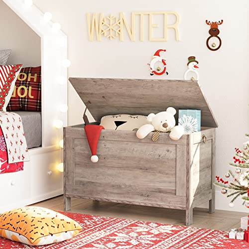 HOOBRO Toy Box, Retro Wooden Look Storage Chest with Safety Hinge, Entryway Storage Bench Supports 220 lb, 29.9 x 15.7 x 18.9 Inches Toy Chest Organizer, Easy Assembly (Greige) BG75CW01G1 HOOBRO