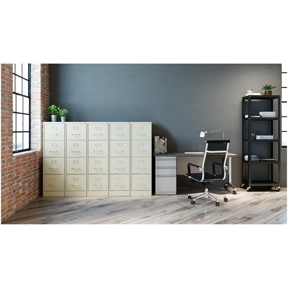 Pemberly Row 4 Drawers 52" Vertical Beige Metal Filing Cabinet Lockable Pre-Assembled Stationary Letter Size for Home, Office Pemberly Row