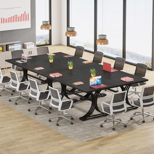Tribesigns 10.5FT Conference Table, Modern Meeting Table for 8-10 People, Rectangle Seminar Boardroom Table for Office Conference Room with Stylish Legs (2, Black) Tribesigns