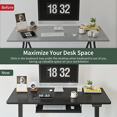 FEZIBO Standing Desk with Keyboard Tray, 63 × 24 Inches Electric Height Adjustable Desk, Sit Stand Up Desk, Computer Office Desk, Black FEZIBO