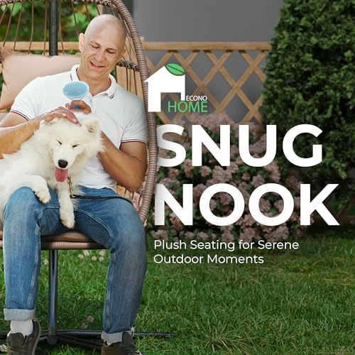 Econohome Hanging Egg Chair with Stand - Indoor/Outdoor Swing Hammock Chair with Plush, Washable Cushions, 350LBS Capacity, Ideal for Relaxation in Bedrooms, Balconies, Gardens, and Patios EconoHome