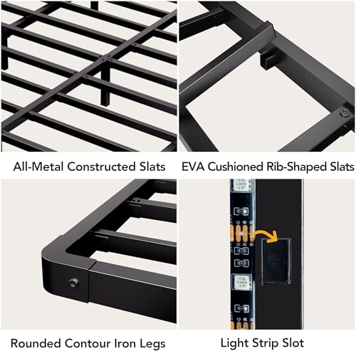 Decofy Full Size Floating Bed Frame with LED Lights and Charging Station, Modern Minimalist Design, No Spring Mattress Required, Easy to Assemble Decofy
