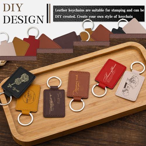 Tikjiua 30 Pcs Leather Key Fob Kit, Rectangular Leather Keychain Blanks with Keychain Rings, PU Laser Engraving Key Chain, Stamping Diy Crafts for Leather Working Tikjiua