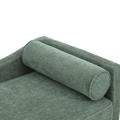 Christopher Knight Home Cagle Upholstered Loveseat Sofa with Splayed Legs, Birch Wood Frame Lounge Chair, Living Room Chaise Lounge Chair Indoor, Soft Lounge Sofa with Rolled Accent Pillow, Green Christopher Knight Home