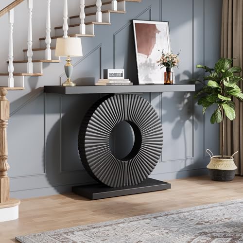 Tribesigns Modern Entryway Console Table, 39 inch Wooden Narrow Sofa Table Behind Couch with Geometric Base, Contemporary Accent Table for Living Room, Entrance, Hallway, Black Tribesigns