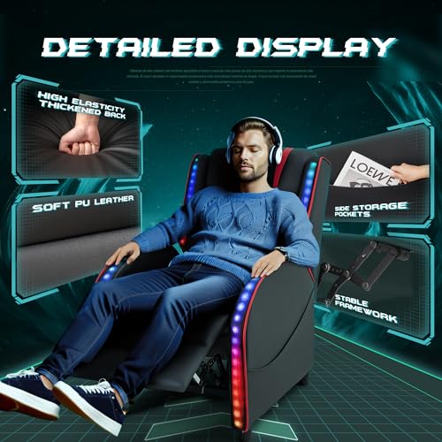 Homall LED Gaming Massage Recliner Chair Racing Style Single Living Room Sofa Comfortable Ergonomic Home Theater Seating(Red) Homall