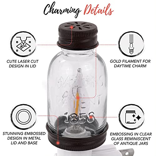 Autumn Alley Rustic Mini Mason Jar Night Light in Bronze | Auto On/Off Sensor | Plug in Farmhouse Wall Decor | Cute Country Night Light | Energy Efficient LED Bulb | Timeless Design Autumn Alley