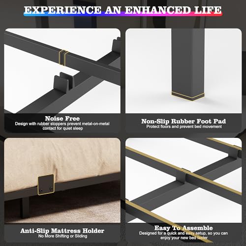 Samhapyrom King Floating Bed Frame with LED Lights, Heavy Duty Metal Platform Bed with Anti-Slip Mattress Holder, Easy Assembly, No Box Spring Needed, Noise Free for Bedroom Samhapyrom