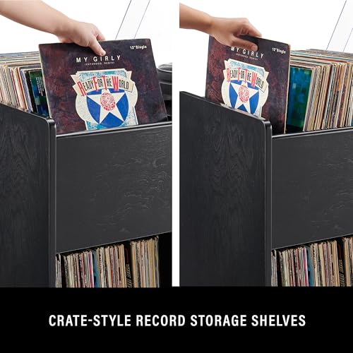 Crosley Furniture Arden Mid Century Record Storage Console Turntable Stand, Vinyl Storage Up to 315 Records, Black Crosley Furniture