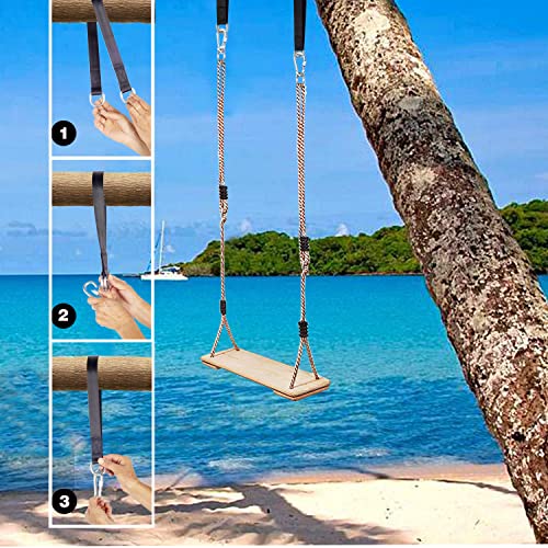 Outdoor Swing, KINSPORY Swing Set for Backyard, Adjustable Nylon Rope with Hanging Tree Straps Kit, Wooden Swing Seat for Indoor Outdoor Porch Patio Garden Playgroud Swing Set Accessories KINSPORY