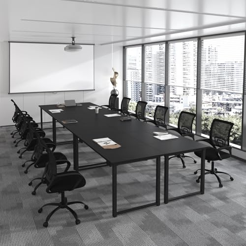 Bonzy Home 18FT Conference Table Set of 6, Modern Large Meeting Table Office Desks for 22 Person, Long Rectangle Table with Sturdy Metal Frame, 213" D x 64" W x 30" H, Black Bonzy Home