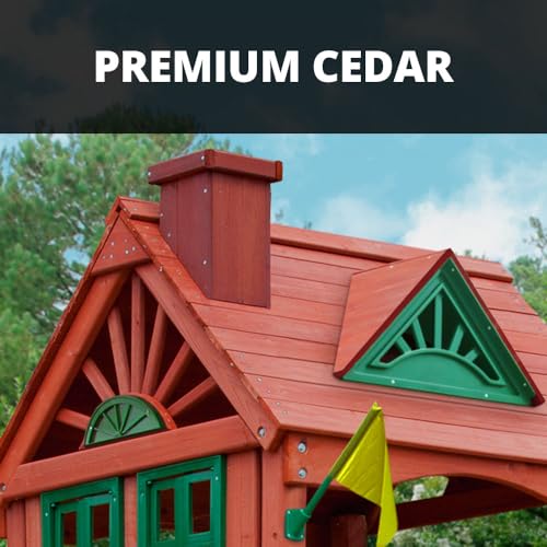 Gorilla Playsets 01-0021-GREY Nantucket II Wood Swing Set with Wood Roof, Two Swings, Grey Slide, Sandbox Area, Rock Wall, Redwood Color Gorilla Playsets