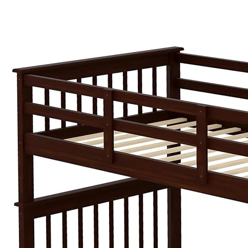 Ball & Cast Twin-Over-Twin Bunk Bed with Storage Ladder and Full-Length Guard Rail,Wood Bunkbed w/Slat Support,Space Saving,Bedframe Furniture for Student Dorms,Studio,Espresso Ball & Cast