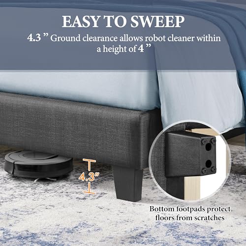 Yaheetech Dark Gray Upholstered Full Bed Frame with Wing Design and Wooden Slats Yaheetech