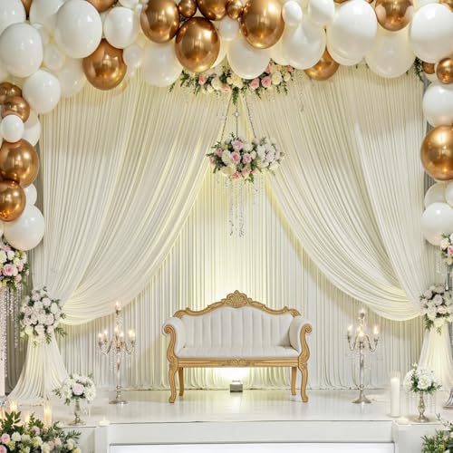 60×12ft Wrinkle Free Ivory Backdrop Curtain for Wedding Parties, 12 Panels 5×12ft Long Soft Silky Polyester Backdrop Drapes Cream Photo Back Drop Curtains for Party Photography Background Cloth NSSONBEN