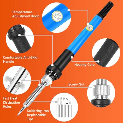 Electric Sodering Iron Kit set 110V 60W Adjustable Temperature Soldering Iron Digital Multimeter 5pcs Soldering Tips Solder Wire Stand, Desoldering Pump Tweezers Welding Tool Screwdriver wire stripper daGodtech