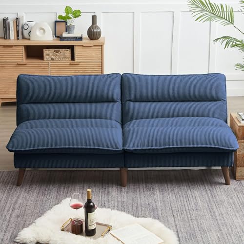 Chireca 72" Futon Sofa Bed, Convertible Futon Couch with Adjustable Backrest, Modern Corduroy Sleeper Sofa for Small Spaces, Living Room, Office, Blue Chireca