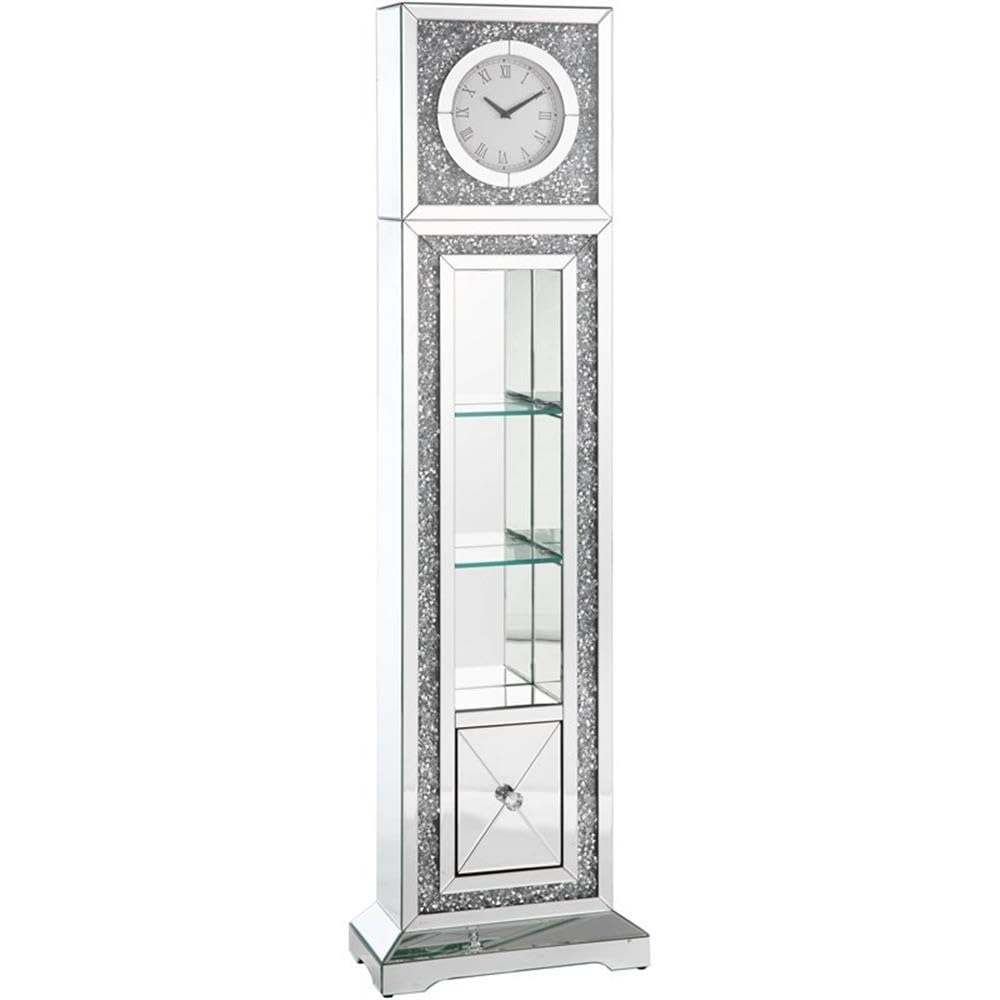Acme Noralie Grandfather Clock in Mirrored & Faux Diamonds Acme