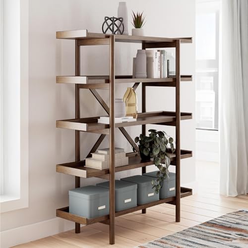 Signature Design by Ashley Lyncott Mid-Century Modern Freestanding 5-Tier 70" Etagere Bookcase, Light Brown Signature Design by Ashley