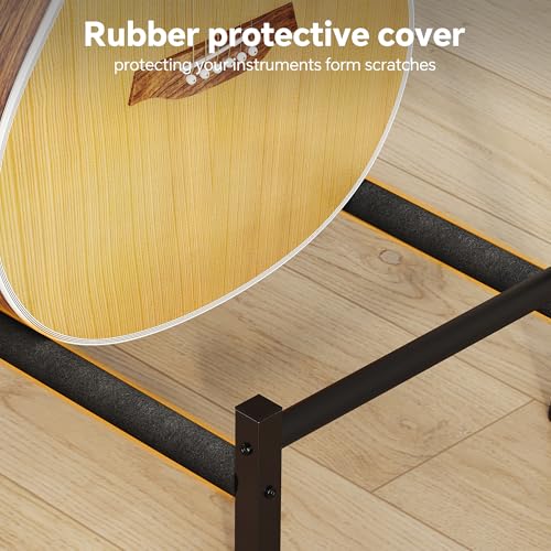 Homeiju 6-Guitar Floor Stand with Charging Station & 3-Tier Storage, Guitar Rack with Amp Stand & Cloth Drawer, Rubber Protected Guitar Holder for Studio/Home , Heavy Duty Metal Frame Homeiju