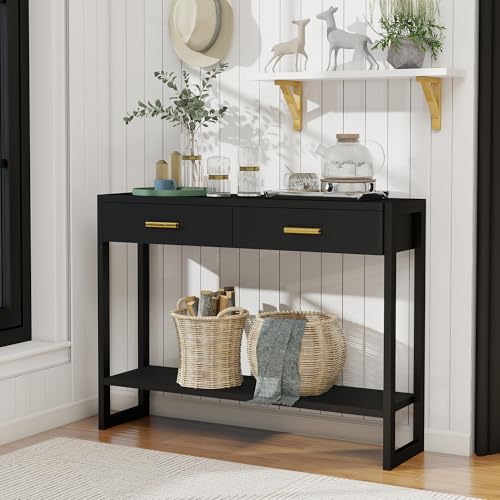 Edospaen Solid Wood Console Table with Storage Entryway Table with 2 Drawers Shelf & Reinforced Legs Edospaen