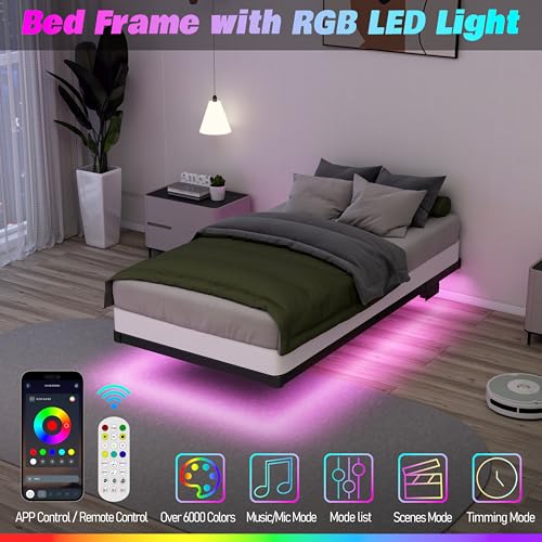 HusDream Floating Bed Frame Queen with Smart LED Lights and Charging Station (10 Inch, Twin) HusDream