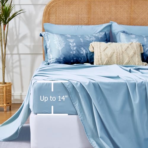 Kozyhvn Floral Comforter Set Full Blue, Cute Flower Bed in a Bag Full Boho 7 Pieces, Soft Fluffy Bedding Sets with Comforter, Sheets, Pillowcases & Shams, All Season Kozyhvn