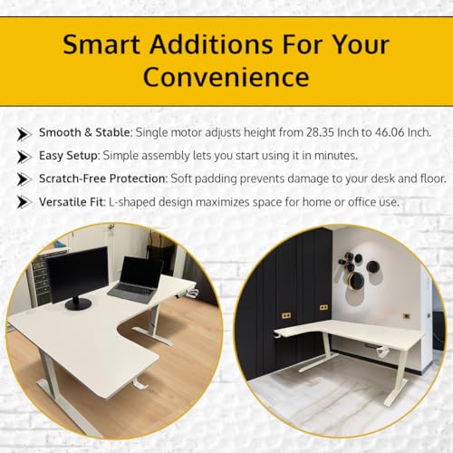 Standing Desk - 63 x 24 Inch L Shaped Electric Height Adjustable Desk - Ergonomic Left Corner Work Station Setup for Home Office, Gaming, Sit Stand, Large L Shaped Wooden Table for PC Computer, Laptop ThriveHive