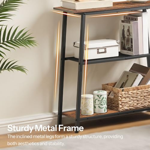HOOBRO Narrow Console Table, 3-Tier Small Entryway Table with Storage Shelves, Behind Couch Sofa Table, Hallway Table for Entryway, Foyer, Hallway, Living Room, Rustic Brown and Black BF62XG01 HOOBRO