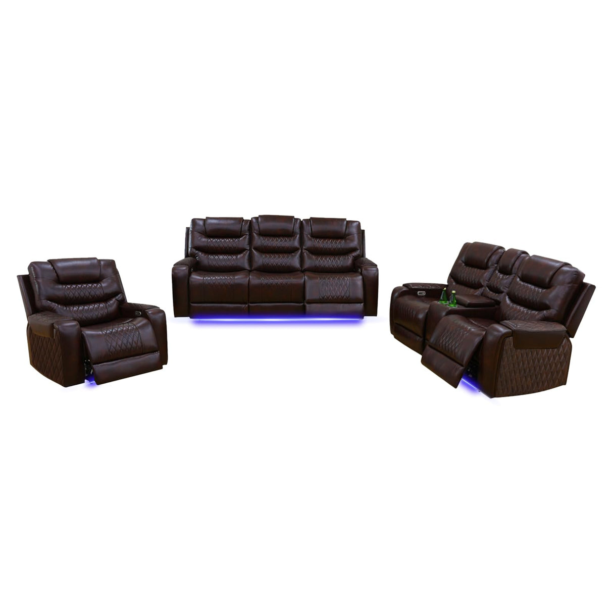 3+2+1 PU Leather Power Sectional Sofa Set, Living Room Furniture, Reclining Couch, Loveseat, Chair with LED Lights/USB Ports/Storage Console/Cup Holders/Wireless Chargers/Coffee Table for RV Theater NicBex